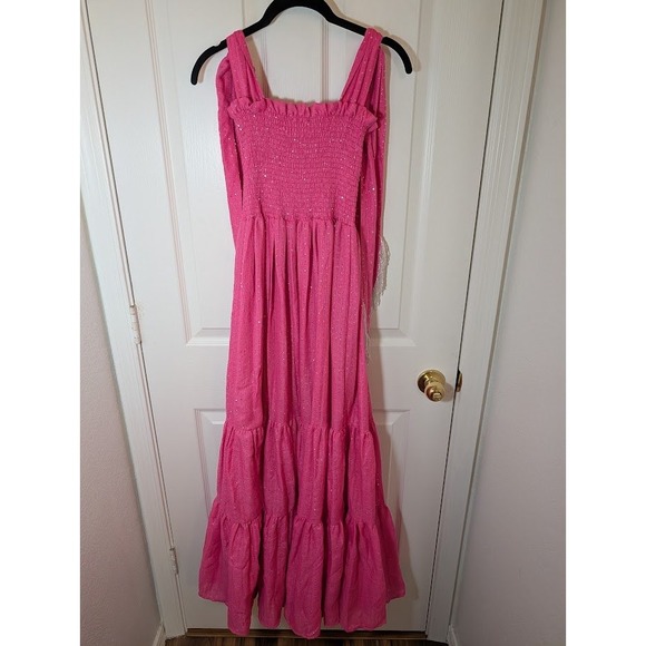 Sundress Saint Barth Neon Pink Jade Dress Hot Pink‎ Sequin Dress XS/S Tall Midi - Picture 9 of 13